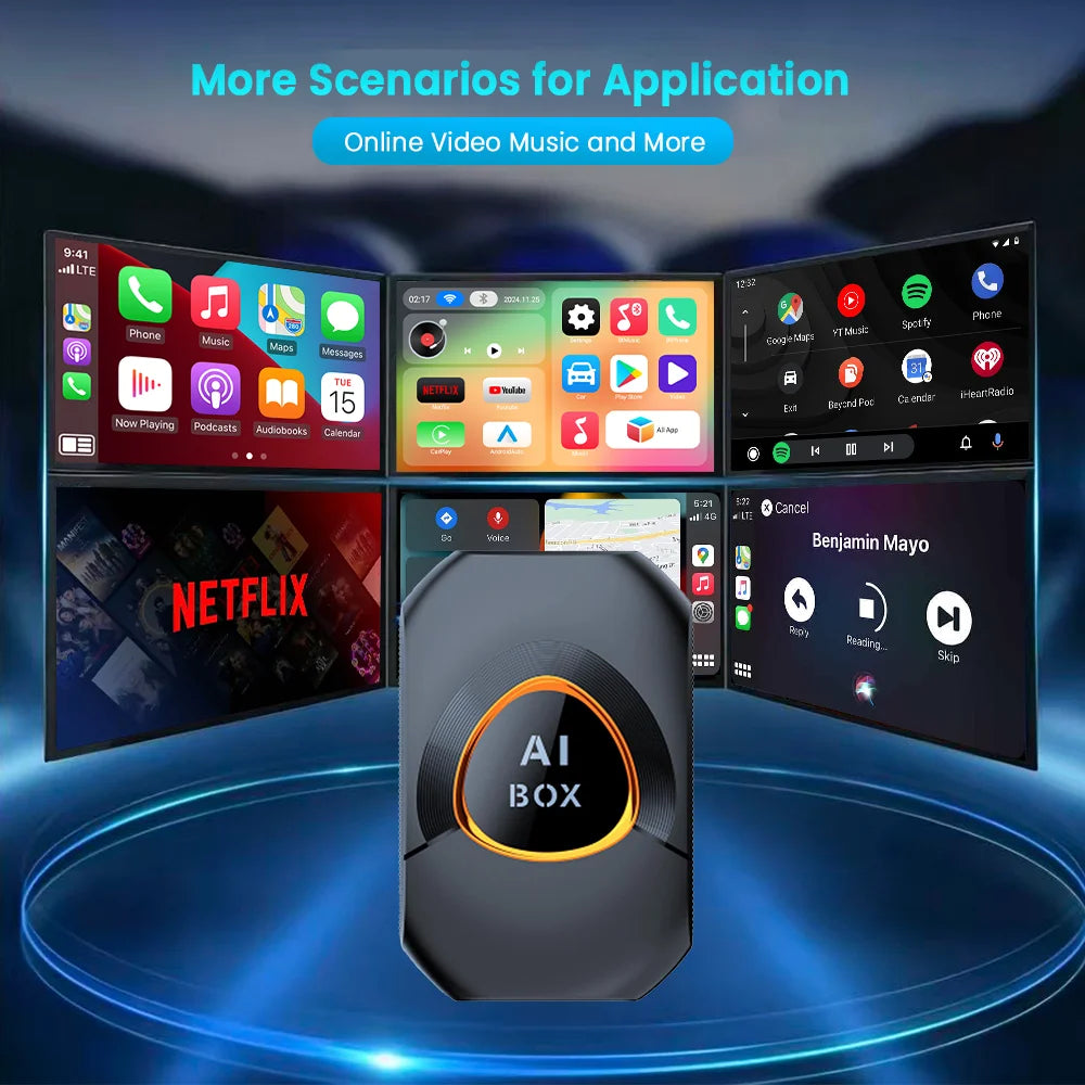 PLAYAIBOX Android 15 Android TV Box CarPlay Ai Box Support Netflix YouTube Google Play Store Wireless CarPlay & Android Auto