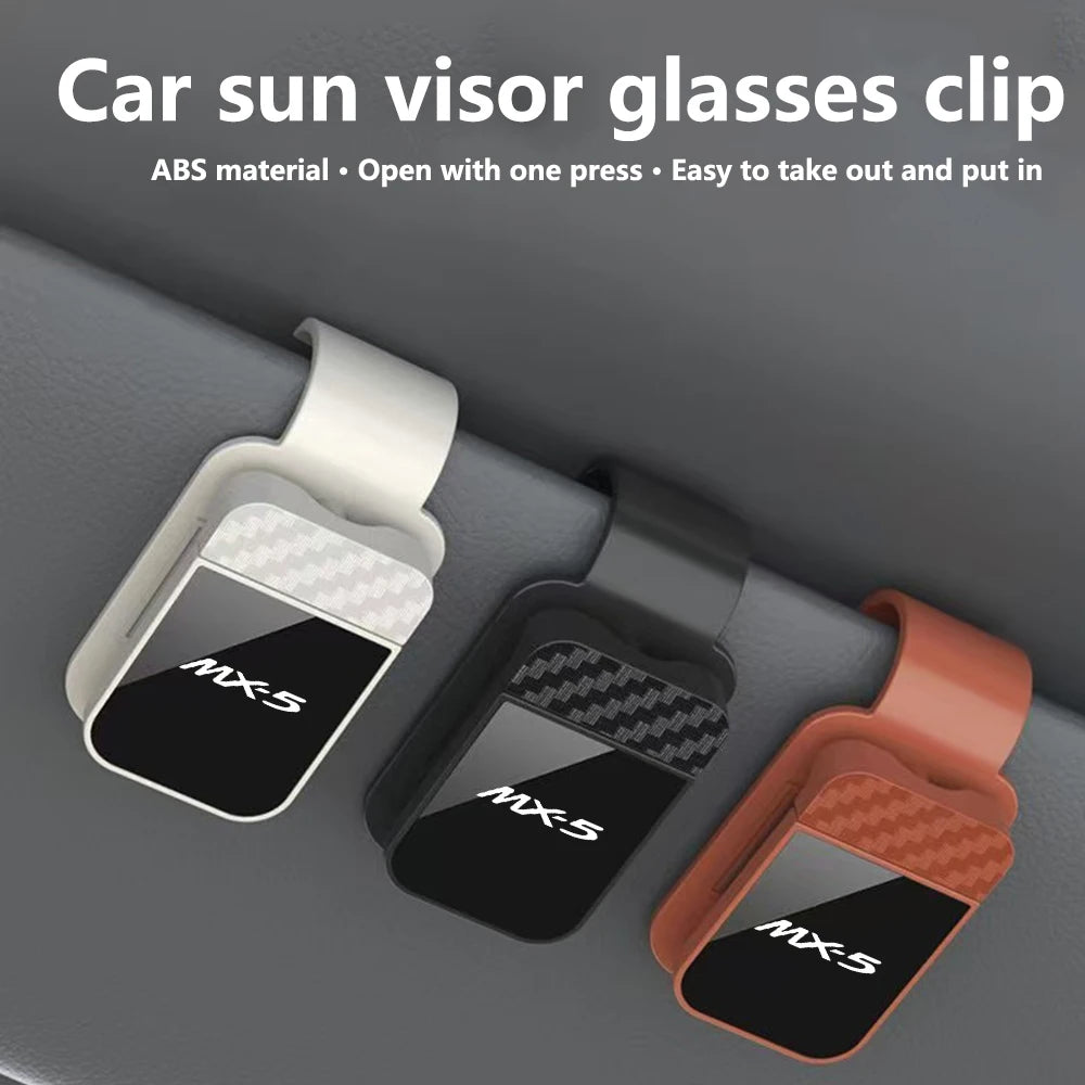 Car Sun Visor, Sunglasses Eyeglasses Mount with Ticket Card Clip - Carbon Fiber Textured Eyeglass Clip For Mazda MX-5