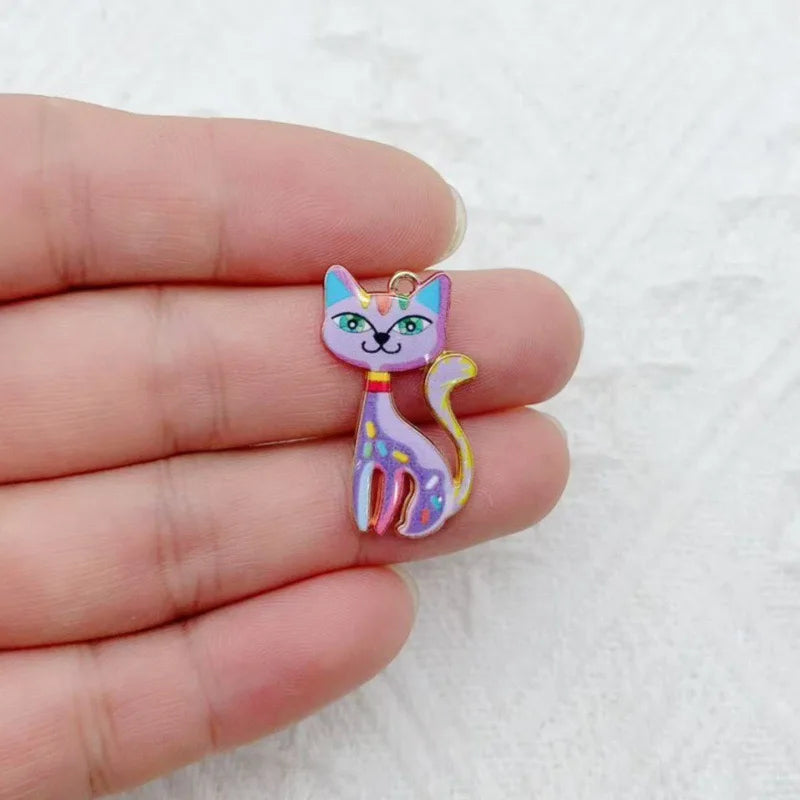 12pcs Color Printed Cat Pendant DIY Jewelry Making Fashion Earrings, Necklaces, Bracelets, Pendant Accessories
