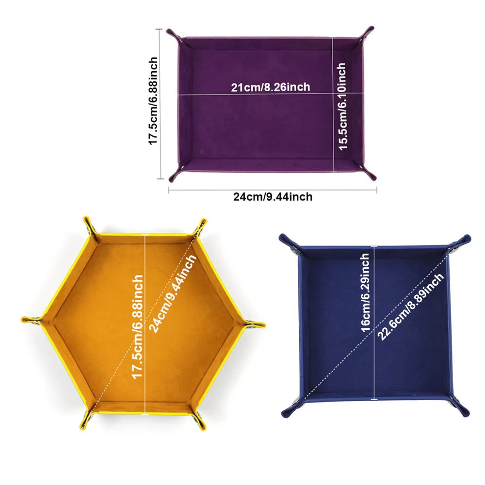 Foldable Dice Tray PU Leather Flannel Game Dice Plate Four Corners Folded Tray Home Desktop Decoration Box Coin Key Storage Tray