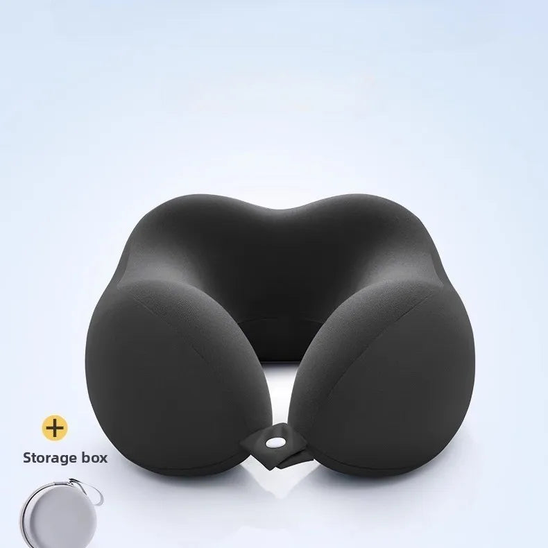 Comfortable U-shaped neck pillow with storage bag – ideal for travel, napping, and office use