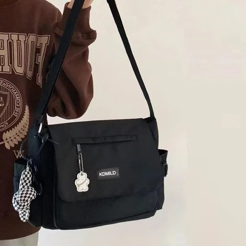 Men's Harajuku Shoulder Bags Waterproof Canvas Crossbody Bags Teen Boys School Messenger Bag