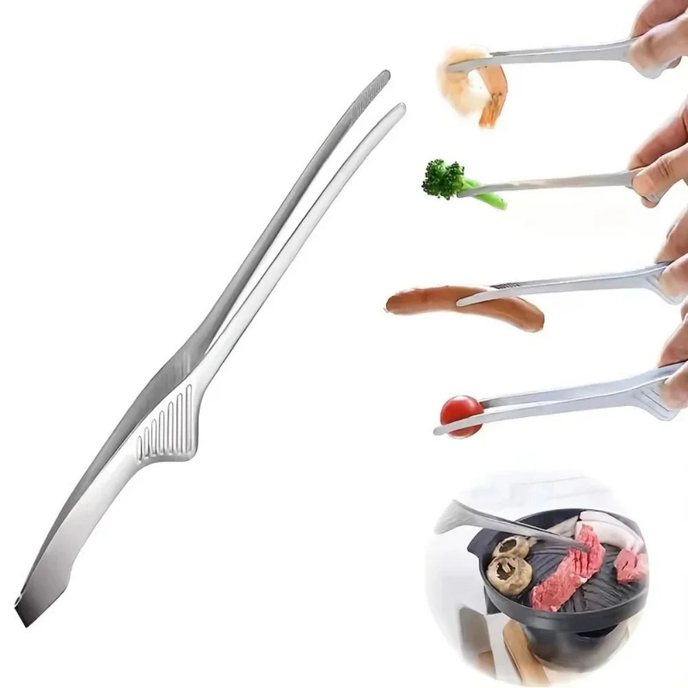 BBQ Tongs Stainless Steel Reusable Tongs Cooking Utensils Salad Tongs BBQ Gadgets for Serving Food Salad Camping Barbecue Buffet