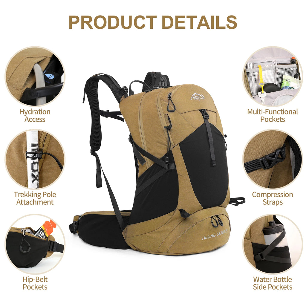 Mountaineering Backpack 35 Liters Men's and Women's Outdoor Sports Bag Waterproof Camping Hiking Rain