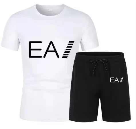 Men's Trend Print Breathable 2-Piece Set, Summer Short Sleeve T-Shirt & Shorts Casual Sports Suit