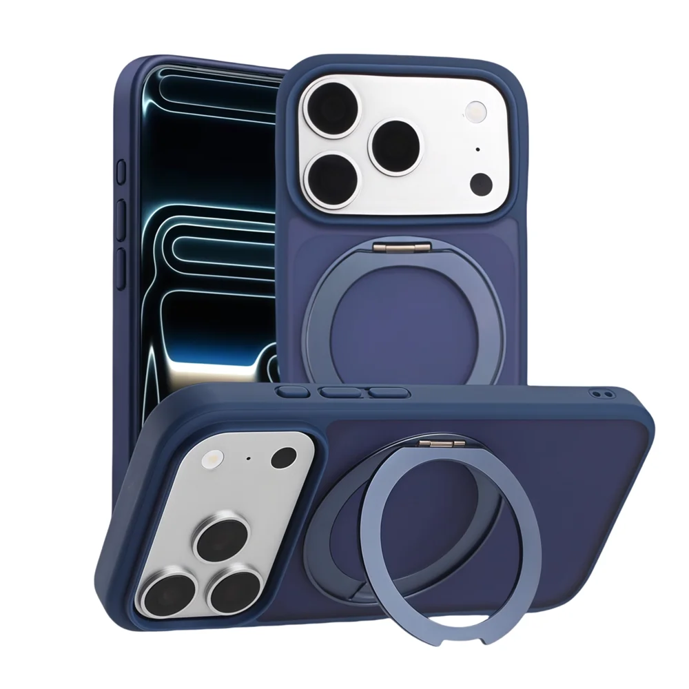 For Magsafe Magnet Ring Rotating Fold Magnetic Stand Phone Case For iPhone 17 Pro Max Air 17Pro Solid Color Matte Armor Cover