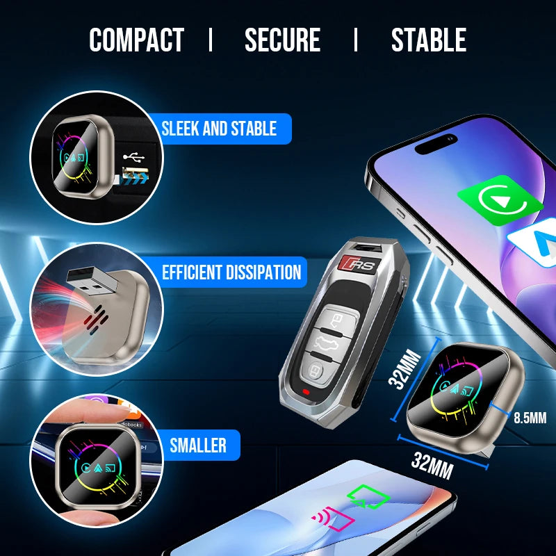 Upgraded Wireless Mirror Connection Adapter, 3-in-1 Car Adapter, Supports 2.4/5GHz WiFi and Wireless 5.0- Compact Car Streaming Device, Compatible with CarPlay and Smartphones, Plug and Play
