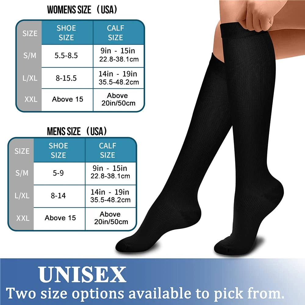 1Pair Unisex Copper Compression Socks Women Men Anti Fatigue Pain Relief Knee High Stockings 15-20 mmHg Graduated  for Running