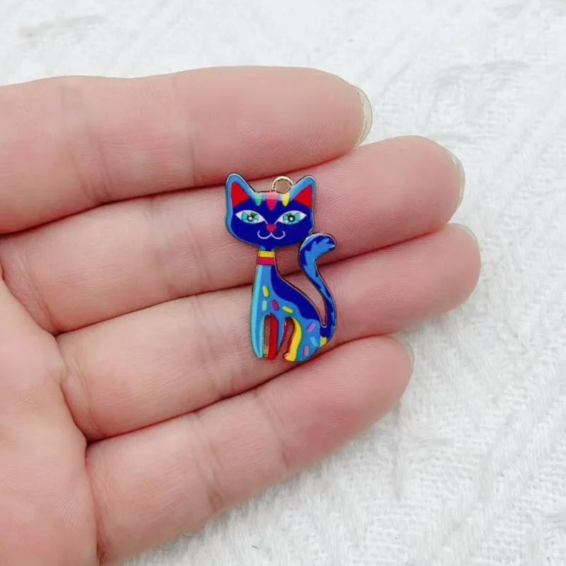12pcs Color Printed Cat Pendant DIY Jewelry Making Fashion Earrings, Necklaces, Bracelets, Pendant Accessories