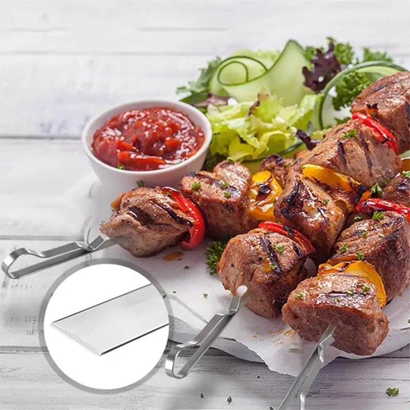 BBQ Sticks Stainless Steel Barbecue Skewer BBQ Tools Utensil Reusable Grill Sticks Outdoor Camping Picnic Flat BBQ Fork 6-12Pcs