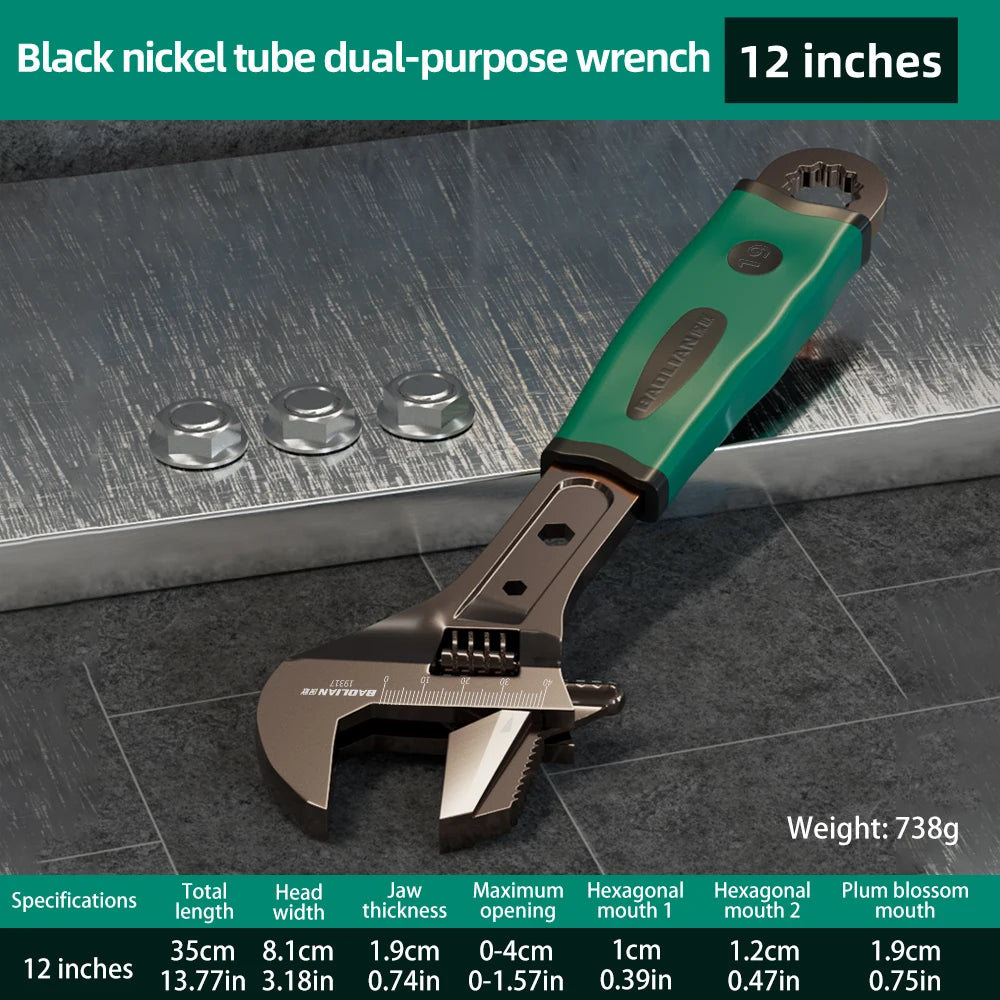 Black Nickel Adjustable Multifunction Wrench 8 /10 / 12 / 15 inch Rustproof Black Nickel Finish Auto Repair Hardware Tools