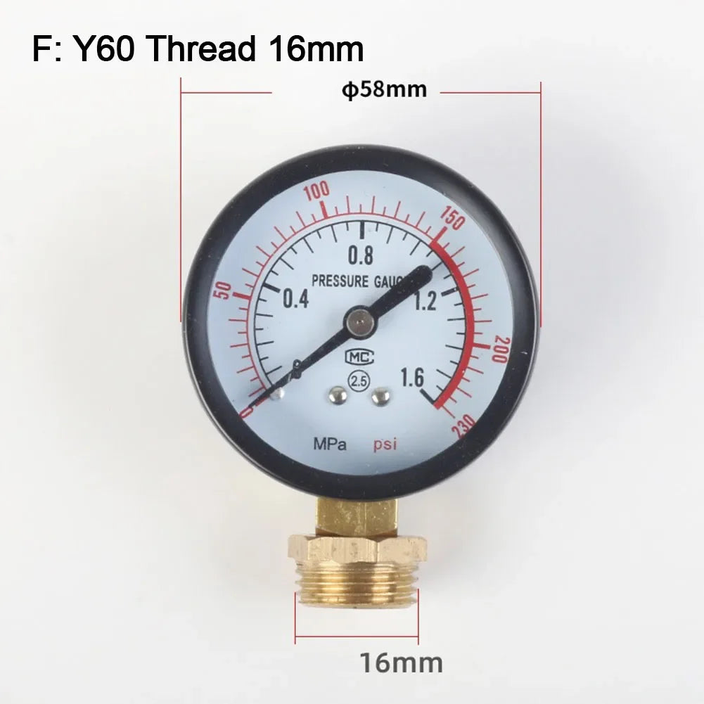 Y60 0-1.6Mpa  0-230PSI Pool Filter  Water Pressure  Gauge Meter  For Air Compressor  Pressure Gauge Air Pump Parts