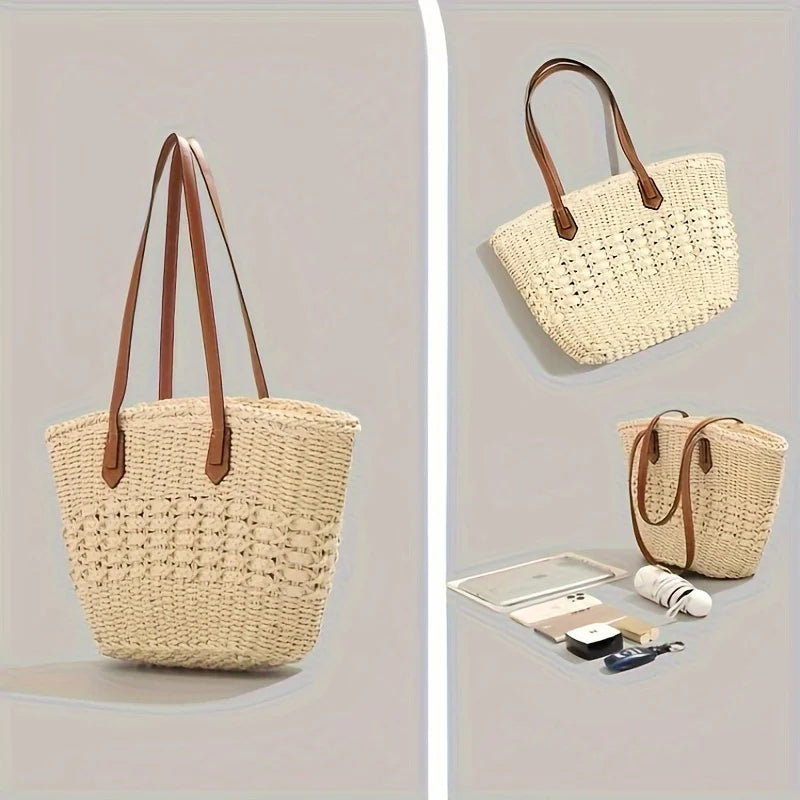 Braided Straw Tote Bag Large Capacity, Vacation Ready, Daily Shopping Companion for Women Perfect for Beach, Casual Fashion