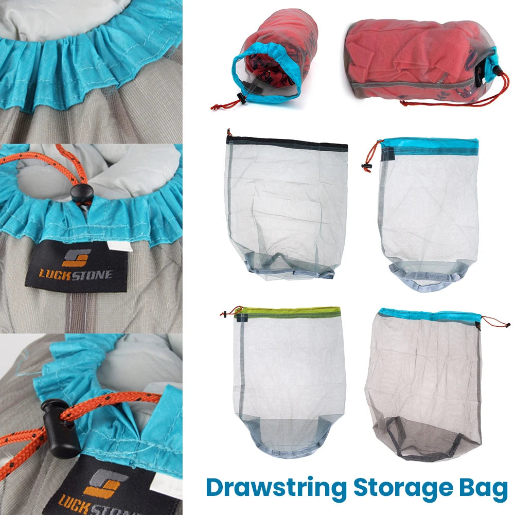 Outdoor Ultralight Mesh Storage Bag Breathable For Sports Camping Drawstring Storage Pack Hiking Travel Tools Compression Bags