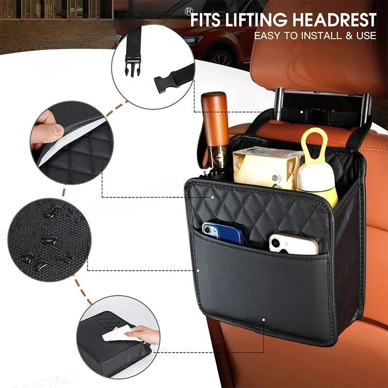 Car Seat Back Storage Box Universal Hanging Headrest Organizer Foldable Storage Pocket for Phone Umbrella Tissue Holder