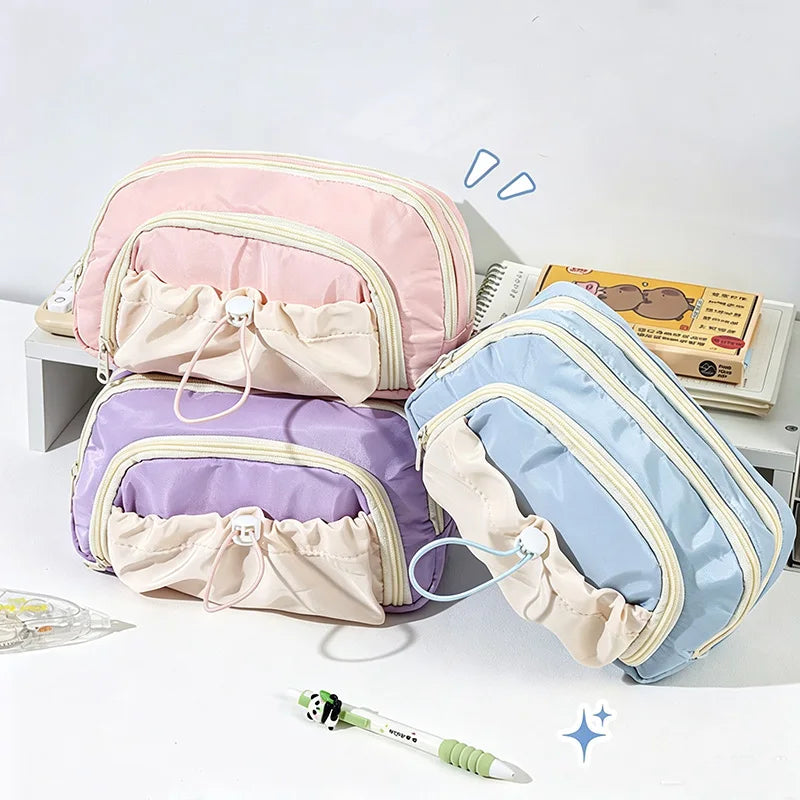 INS Pencil Case Large Capacity Pen Bag Cute Stationery Case Makeup Pouch Back to School Pink Pencil Case with Mesh Pocket 필통