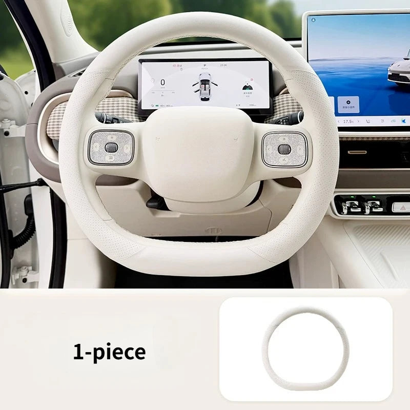 For 2026 GWM ORA 5 Steering Wheel Cover Dual Color Brown White PU Leather Grip Anti-Slip Breathable All Season Protective Cover