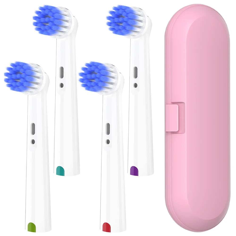 Portable Toothbrush Protective Travel Box and 4pcs Ultra Soft Replacement Brush Heads Compatible with Oral B Electric Toothbrush