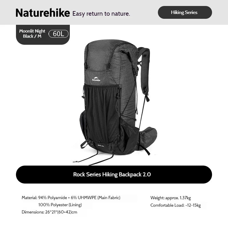 Naturehike Rock 2.0 Backpack for Outdoor Hiking Travel Sports Bag 30L 45L 60L Leisure Mountaineering Climbing Bag Lightweight