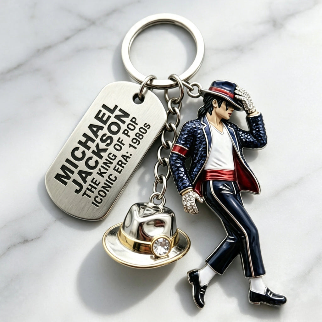 Michael Jackson Keychain, Classic Dance King Pendant Key Ring, Fashion Singer Key Chain, Creative Gift for Men Women