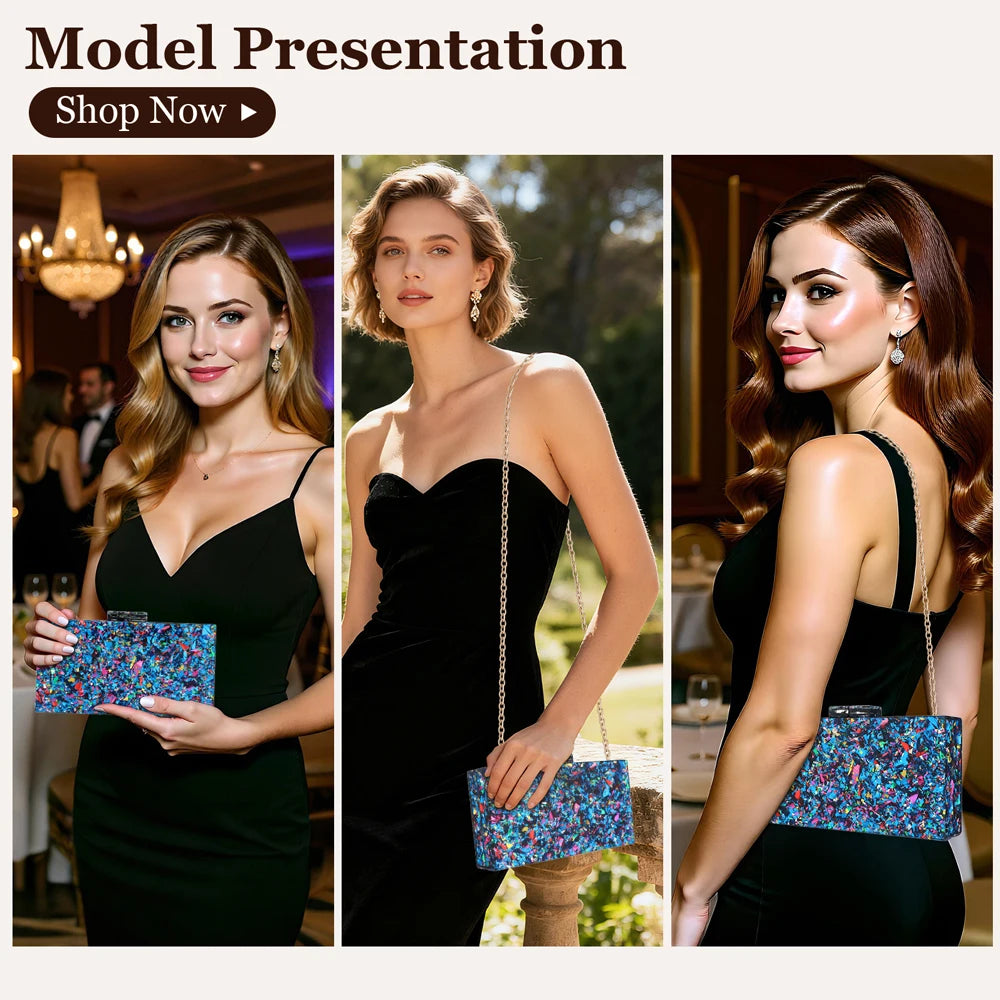 Acrylic Luxury Wedding Chain Handbag Women Box Clutch Evening Bags For Women Multicolor Perspex Geometric Patterns Box Clutch Banquet Evening Crossbody Handbag