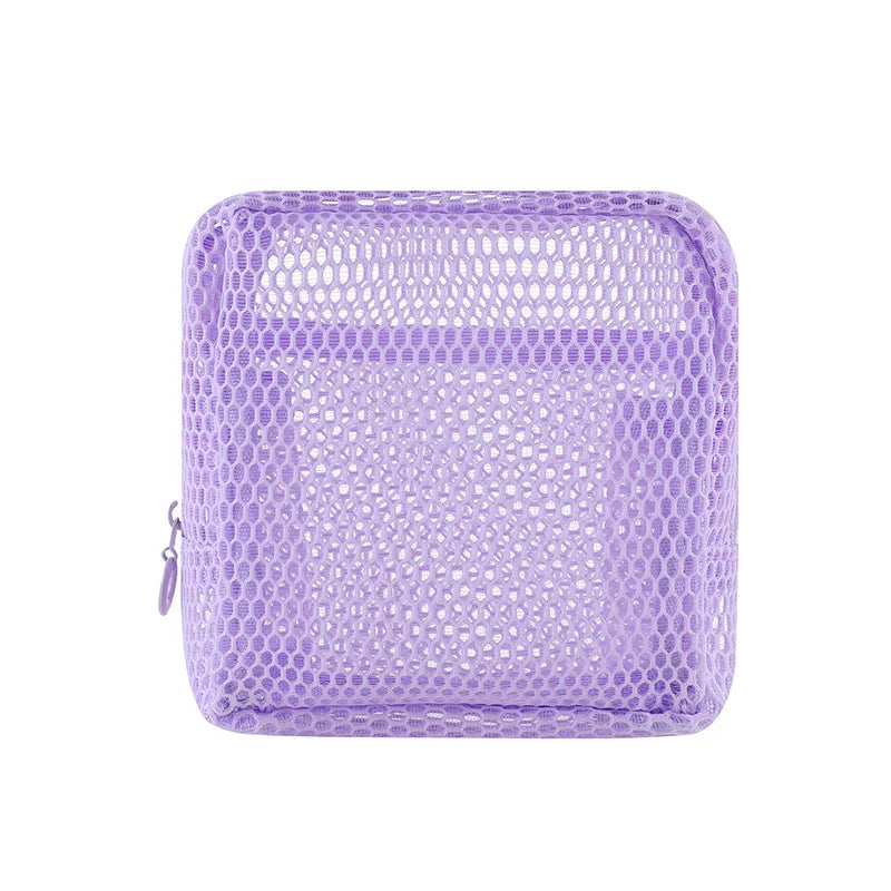 Square Mesh Cosmetic Bag Portable Lipstick Cosmetic Storage Bag with Zipper Multi-purpose Sundries Storage Bag Cute Student Case