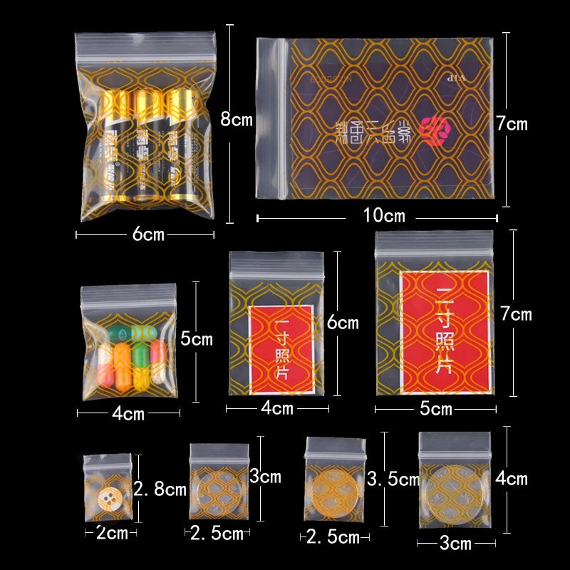 StoBag 100pcs Cartoon Transparent Mini Zipper Plastic Bags Small Sealing Jewelry Packaging Pouch Storage Waterproof Reusable