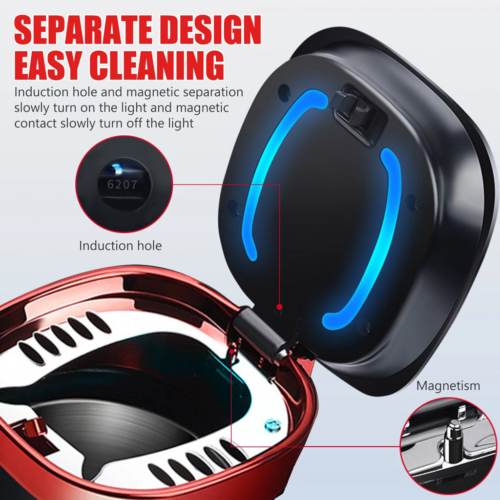 Car Ashtray Cup with Lid Anti-Odor Stainless Steel LED Light One-Click Open Car Ashtray Portable Removable Fireproof