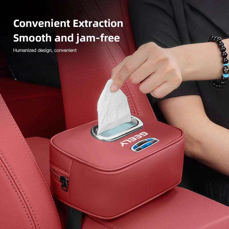 Car Tissue Box Car Interior Accessories For Geely Coolray Geometry C GX3 Emgrand EC7 LC Leather Tissue Storage Bag Kleenex Case