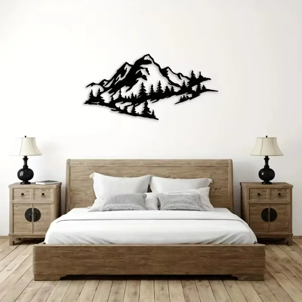 1pc Rust-Resistant Metal Mountain View Decor Black Wall Art for Indoor and Outdoor Home Walls, Stylish and Durable Accent