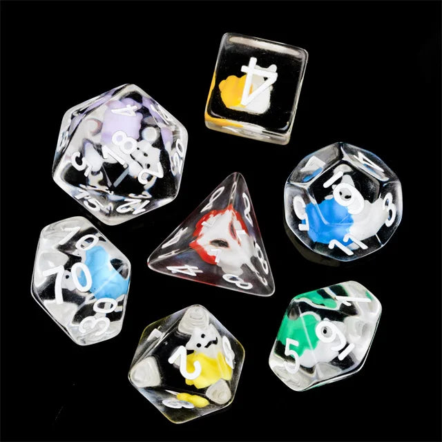 Cusdie Cute Animals DnD Dice Resin D4 D6 D8 D10 D% D12 D20 Polyhedral Dice Set for D&D Pathfinder Role Playing Table Board Games