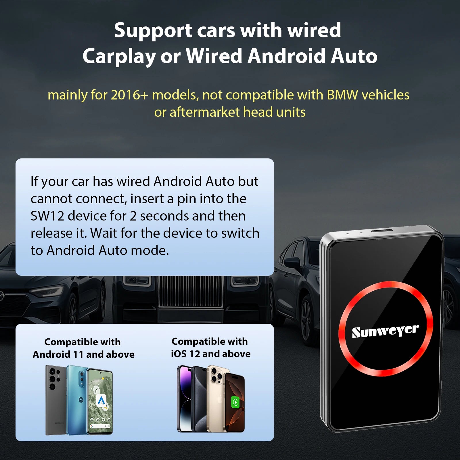 Wireless CarPlay Adapter – Android Auto AI Box SW12 Lite with Netflix, YouTube, Hulu, App, Dual-Band WiFi 6, Bluetooth, HDMI