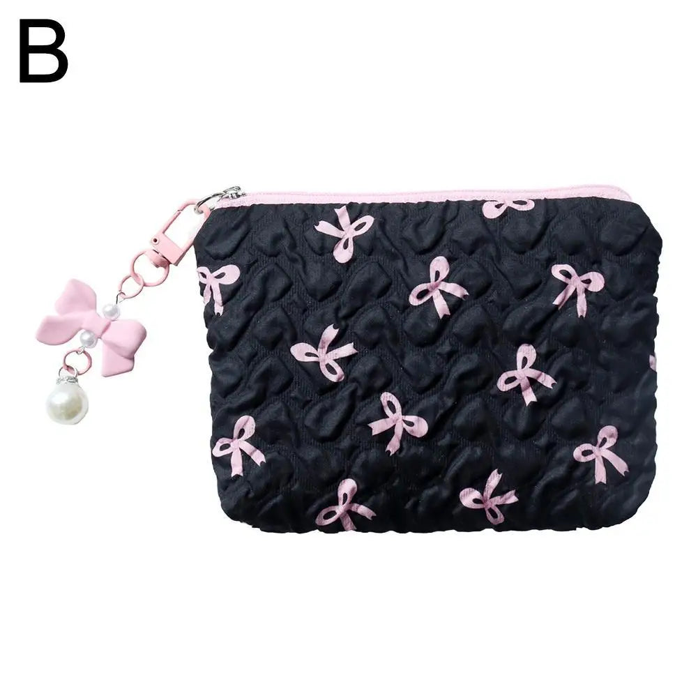 1pc Color Bow Canvas Large Capacity Lipstick Air Cushion Storage Bags Women's Makeup Bag Commuter Handbag Travel Toiletry Bags