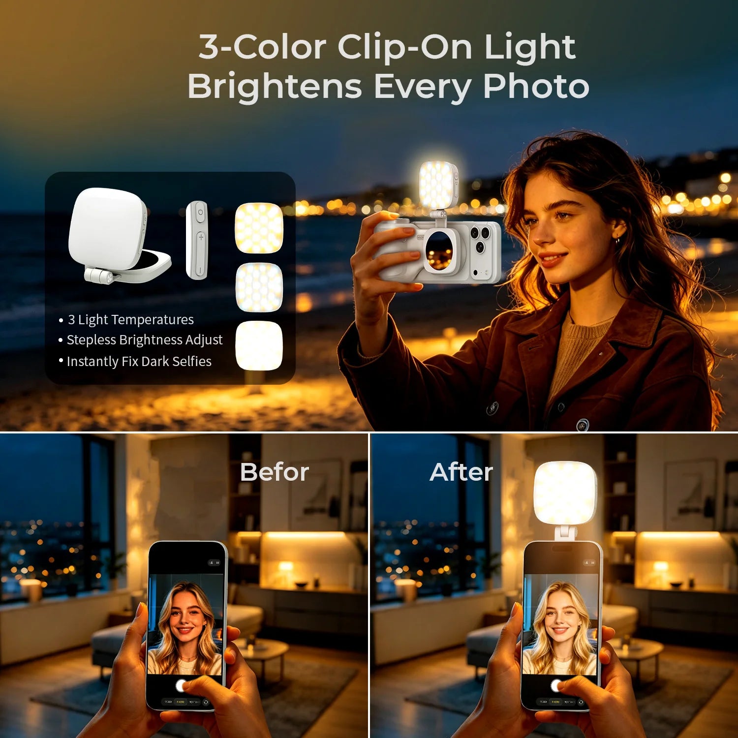 COMITOK ARCO BINER Magnetic Phone Camera Grip with Light for iPhone 17 Detachable Remote Ergonomic Holder for Selfie Vlog Video