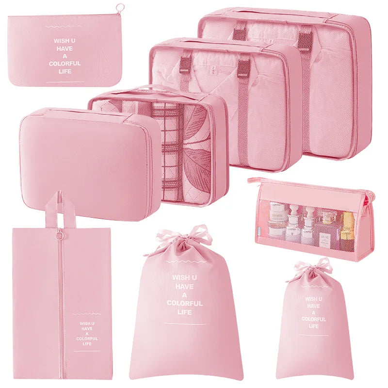 9 Pcs Set Travel Organizer Storage Bags Suitcase Packing Cubes Set Cases Portable Luggage Clothes Shoe Tidy Pouch Folding