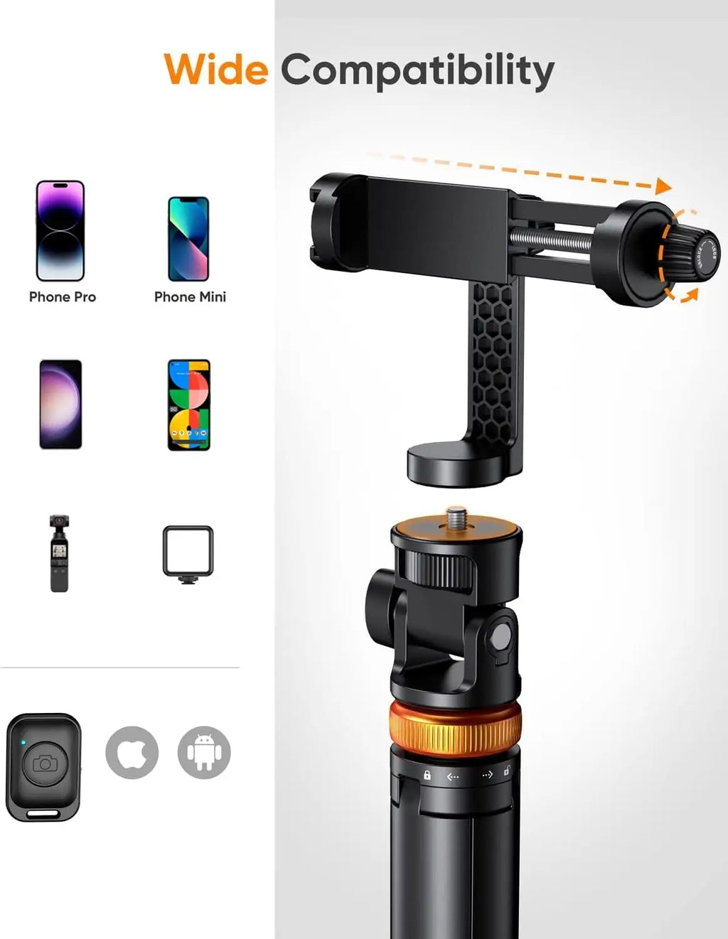 1.49m Phone Tripod for IPhone & Selfie Stick Tripod with Remote Extendable Phone Tripod Stand Compatible with IPhone/Androi