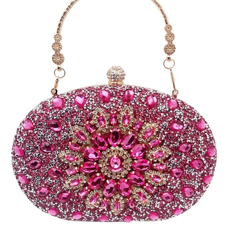 Diamond Crystal Women Make Up Cosmetic Evening Shoulder Messenger Clutch Bag Phone Purse Handbag Golden Silvery Red Pink Black
