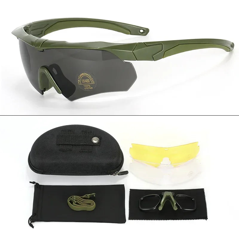 Tactical Windproof Shockproof Goggles 3 HD Interchangeable Lenses for Airsoft Motocross Mountaineering Outdoor Eye Safety Gear