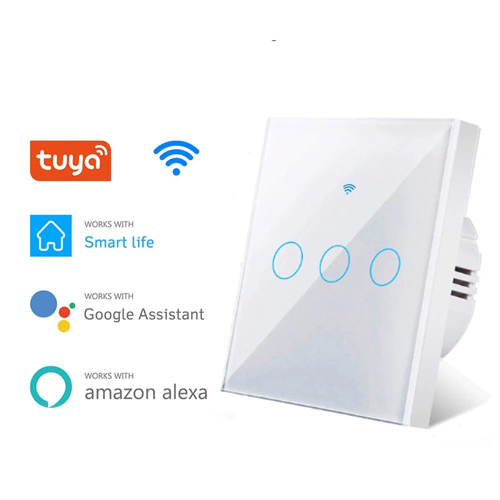 AXUS EU WiFi Smart Light Switches Touch Switch RF433 No Neutral Wire Work With Tuya Smart Life App Control Alexa Google Home