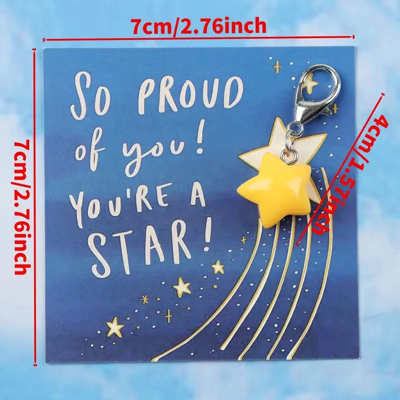 8 Pastel Mini Star Keychains, with an Inspirational Card That Says "You Are a Star, I'M Proud of You!", Suitable for Birthdays, Graduation Ceremonies, Back-To-School Season, Inspirational Gifts, Bag Accessories, and More —