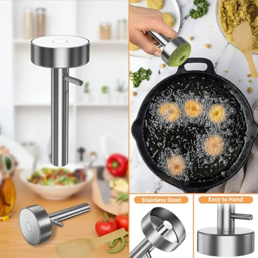 Falafel Scoop With Hole, Stainl Steel Profional Falafel Maker Tool Scoop with Spatula Food Safe and Non-Sticky Stainl-Steel Don