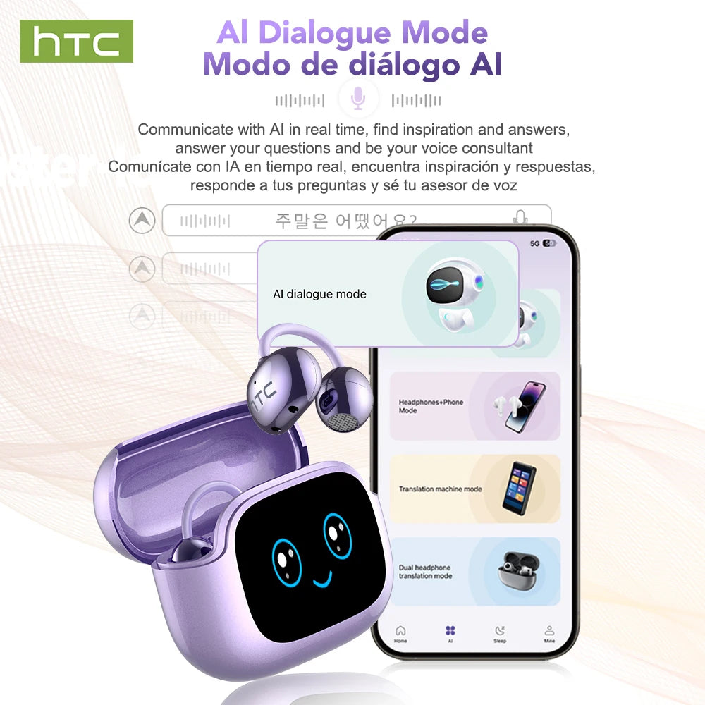 Auriculares Bluetooth HTC NE32 2026 AI Real-Time Language Translator TWS Earbuds Bluetooth 6.0 HiFi Sound IPX5 Choice