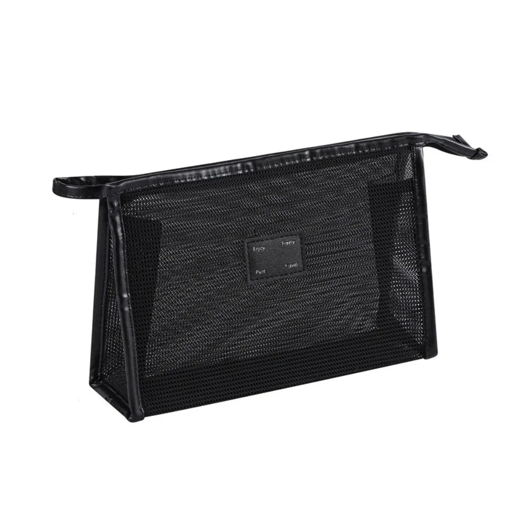 Portable Mesh Handheld Makeup Bag Square Lightweight Storage Toiletry Bag Zipper Large Capacity Transparent Mesh Cosmetic Bag