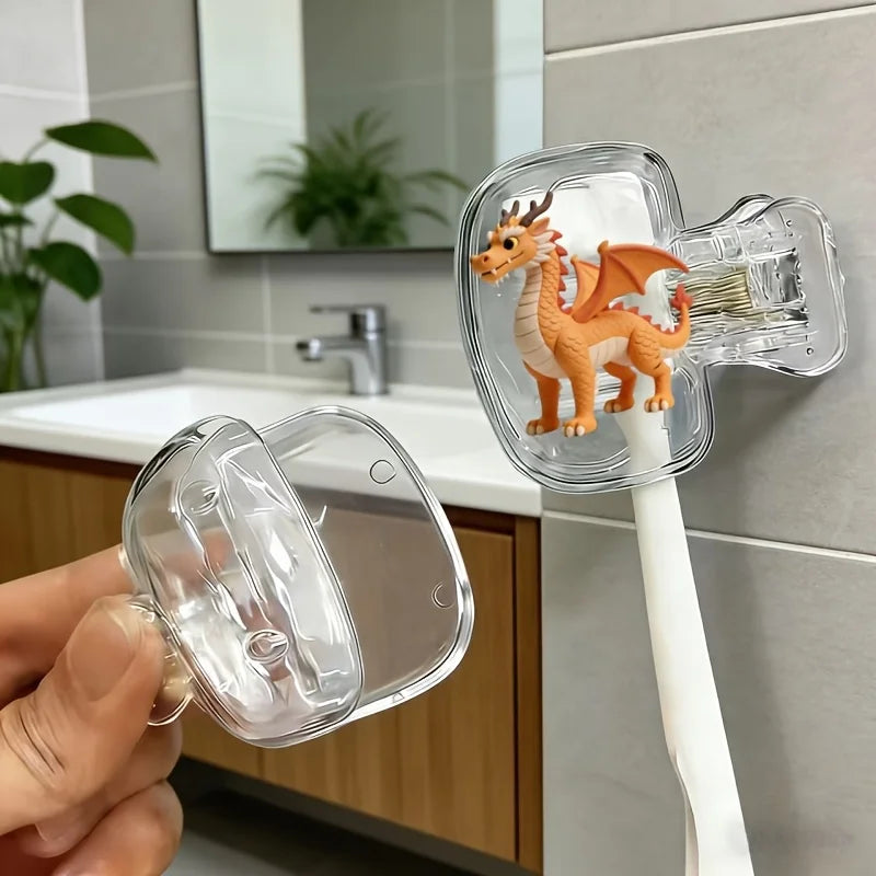 2pcs Cute Clay Dragon Toothbrush Head Covers Storage Case Toothbrush Protector Holder Bathroom Accessory for Home Travel Gift