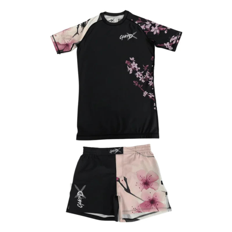 BJJ Training Set Complete No-Gi Outfits Blossom-X Rashguard (Short Sleeve) & Fight Shorts Summer Men's Quick-drying T-Shirt Set