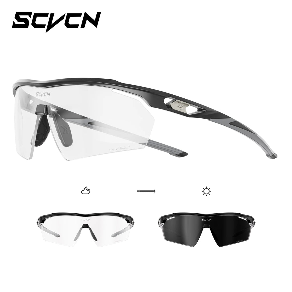Scvcn Photochromic Hiking Sunglasses UV400 Outdoor Sports Trendy Design Cycling Running Baseball Glasses Lightweight Eyewear