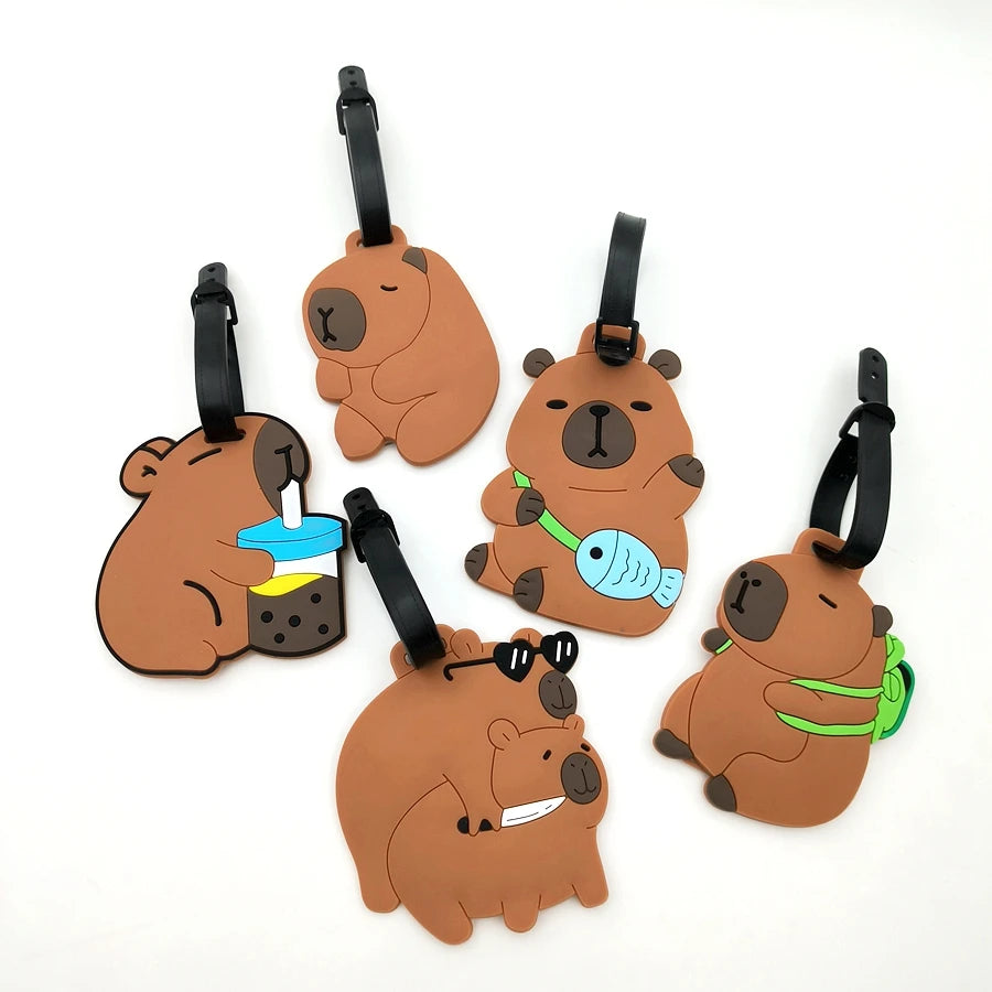 1//2/3PCS Cute Animal Kapibala PVC Soft Rubber Luggage Tag Hanger Identification Tag Bag Hanger Luggage Hanger Anti Loss Strap