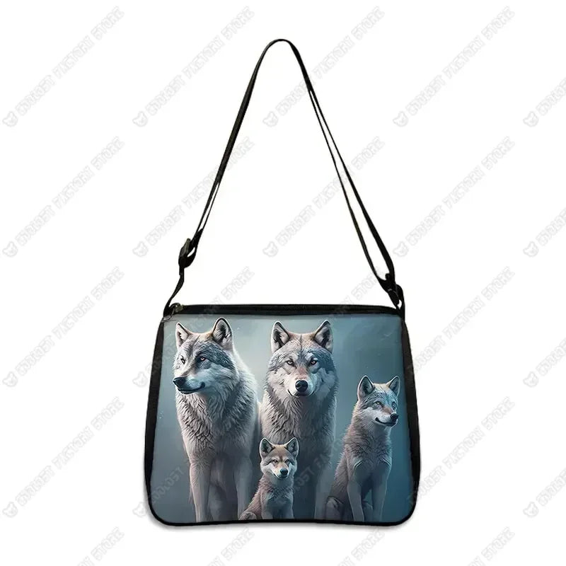Howling Wolf Under The Moonlight Handbags Baby Wolf Messenger Bag Cool Howling Wolf Shoulder Bag Crossbody Bag Phone Holder