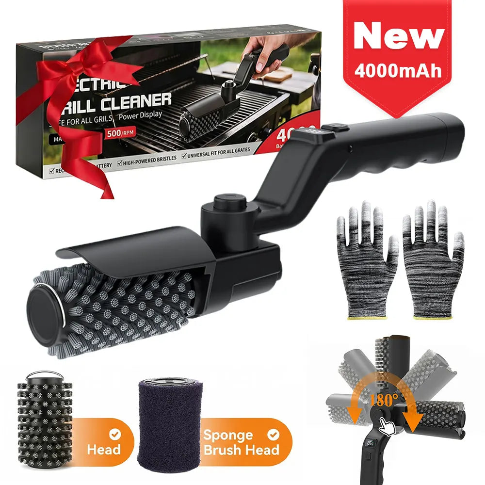 Electric BBQ Rotary Grill Brush, 4-Speed 4000mAh Cordless Cleaner, Adjustable Angle Barbecue Tool for Outdoor Grills Cleaner