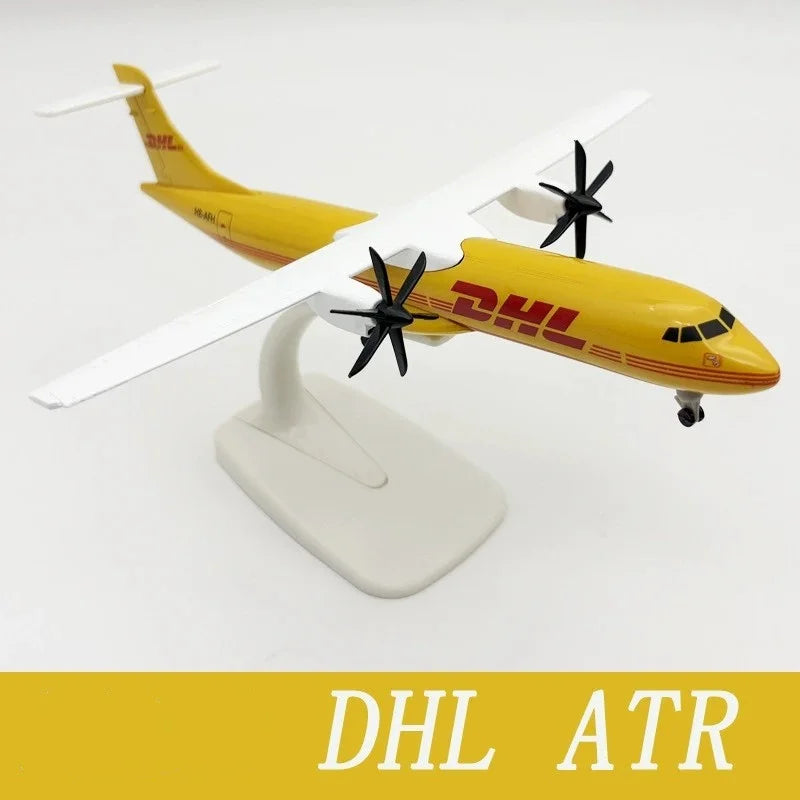 20cm Miniature Airplane Model DHL Airlines ATR Metal Scale Aircraft Souvenir Plane With Wheels Hobby Collection Gift
